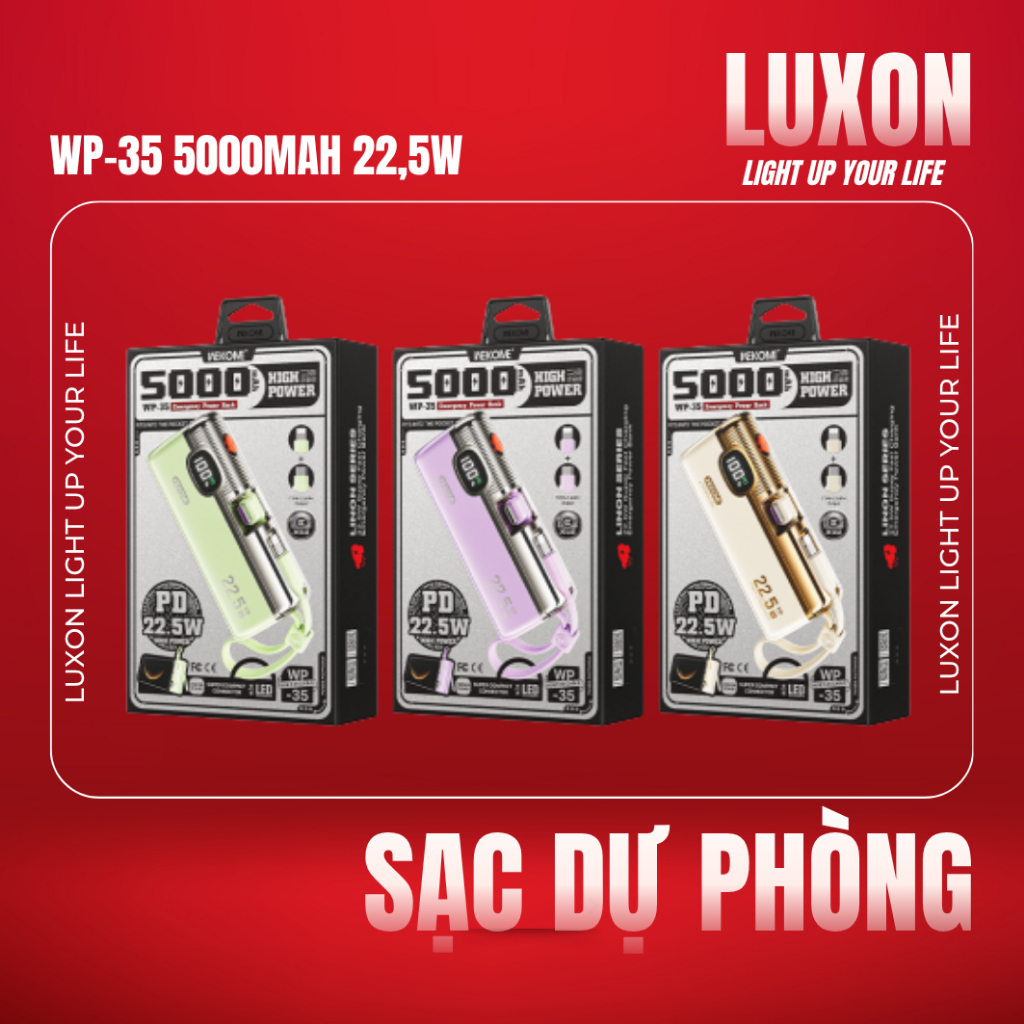 Sạc Dự Phòng Siêu Nhỏ Gọn WEKOME WP-35 5000MAH Chính Hãng - Pin Dự Phòng Mini Sạc Nhanh Cổng Type C 