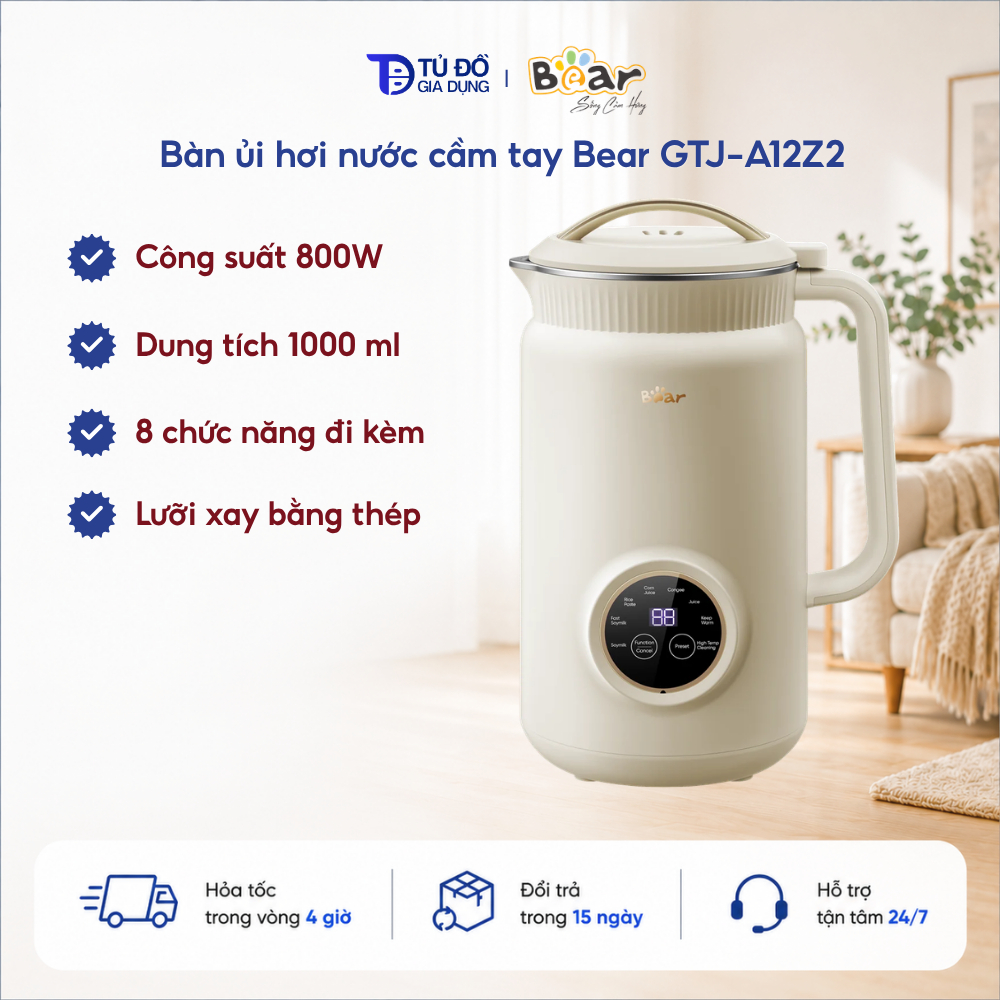 Máy làm sữa hạt Bear DJJ-D06W5 - Xay sinh tố, nấu cháo,... các nguyên liệu dù mềm hay cứng