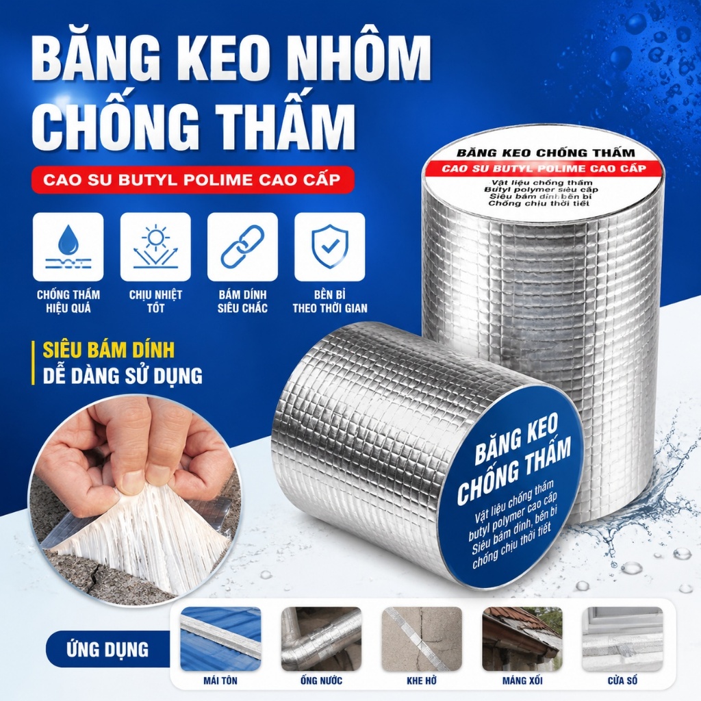 Cuộn Băng Keo Chống Thấm Chống Dột Dài 5 Mét Rộng 5cm/10cm, Keo Siêu Dính Dán…