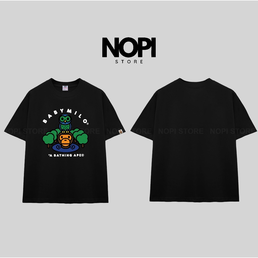 ÁO THUN BAPE BABY MILO & OWL FORM RỘNG NAM NỮ UNISEX VẢI COTTON CAO CẤP 280GSM DÀY DẶN - NOPI STORE