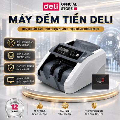 [CHÍNH HÃNG] Máy Đếm Tiền Cao Cấp Deli, Máy Phát Hiện Tiền Giả 4 Chức Năng, Bao Gồm 2 Màn Hình Cộng Dồn Soi Tiền Giả