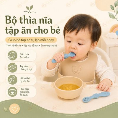 Set 2 Thìa Mềm Silicone KidAndMom Cao Cấp Chống Nóng An Toàn Cho Bé Ăn Dặm sử dụng 2 đầu chống hóc
