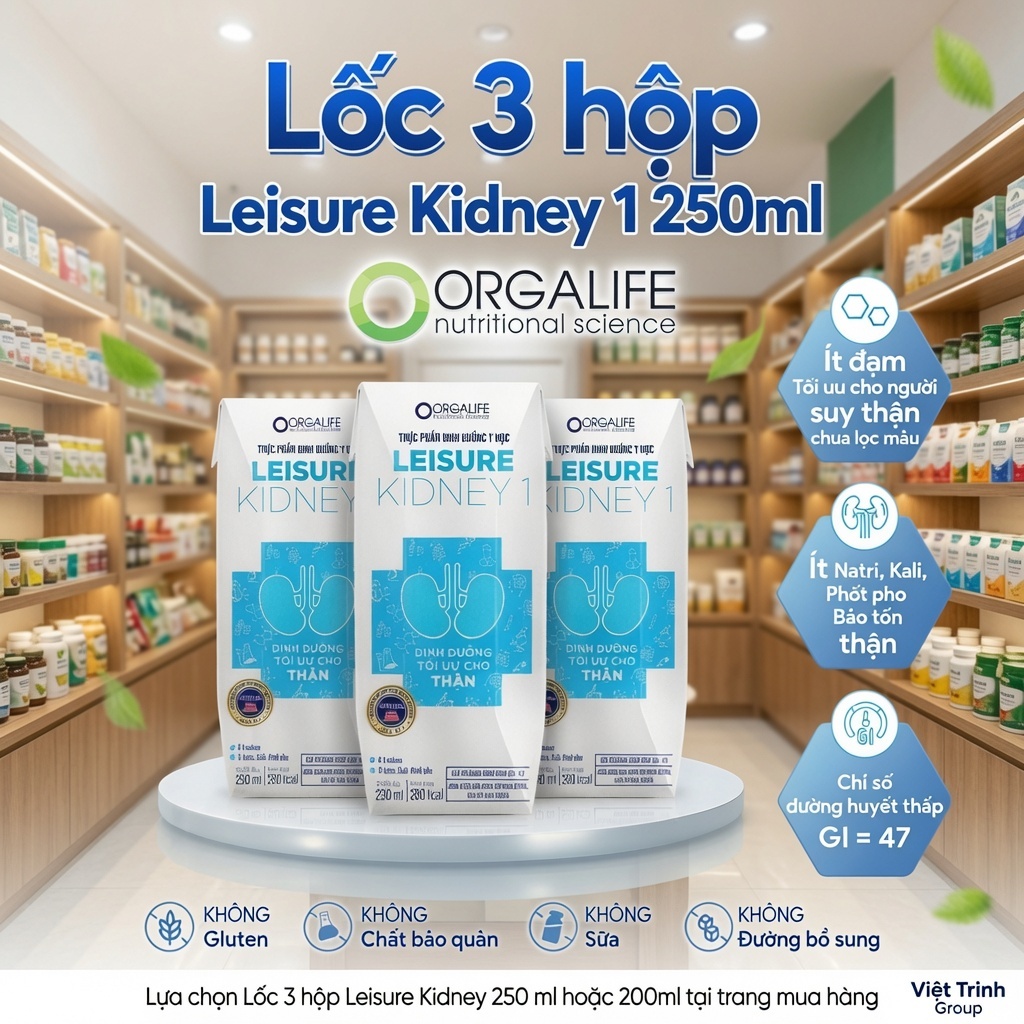 [Hỏa tốc] Lốc 3 hộp Súp uống dinh dưỡng Leisure Kidney 1 cho người bệnh suy thận chưa chạy lọc máy