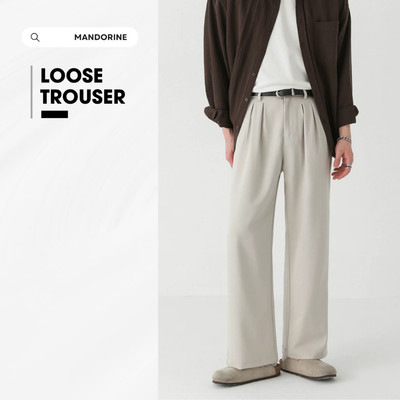 Quần Âu Ống Suông Relax-Trouser chất liệu vải cát Hàn có xếp ly MANDO KOREA Menswear Phong cách Hàn Quốc - TRS014