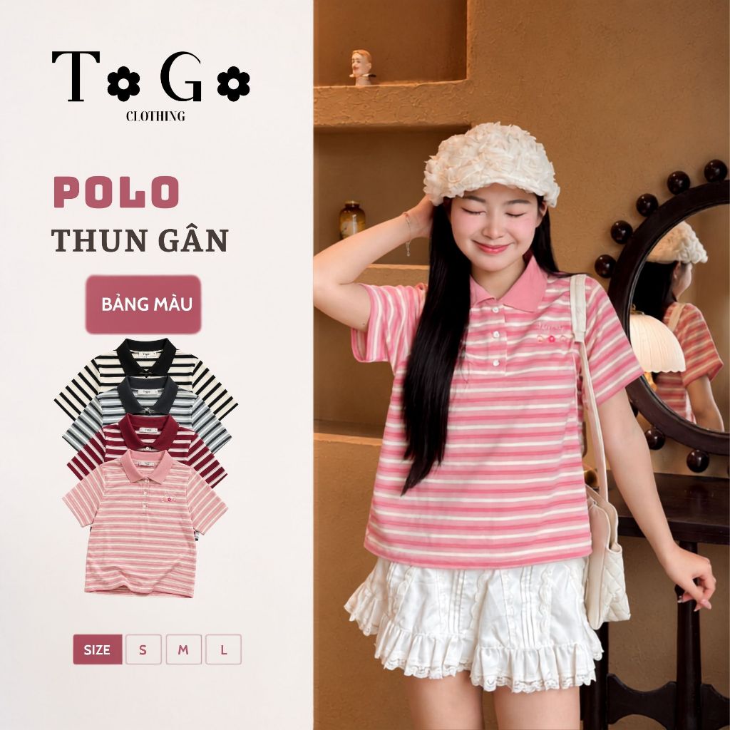 Áo Polo Nữ Chất Vải Thun Gân Sọc Nổi, Cổ Bẻ Kẻ Ngang Phong Cách Hàn Quốc -  POLO STYLE