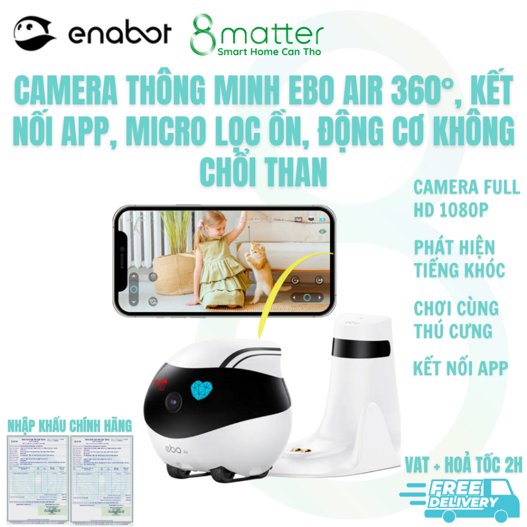 Camera Robot Phát Hiện Chuyển Dộng EBO Air Pet, Camera Di Động Ban Đêm Cho Thú Cưng - Bảo Hành 12T