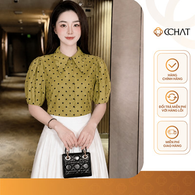 Áo Sơ Mi Nữ 𝐂𝐂𝐇𝐀𝐓 Dáng Suông Kiểu Sofiana Họa Tiết Chấm Bi Chất Liệu Tơ Mềm Mại 16FNV2164ST