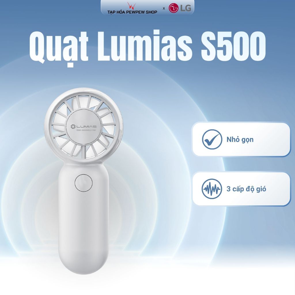 Quạt cầm tay mini Lumias S500 - 3 cấp độ gió, Dung lượng pin 500mAh