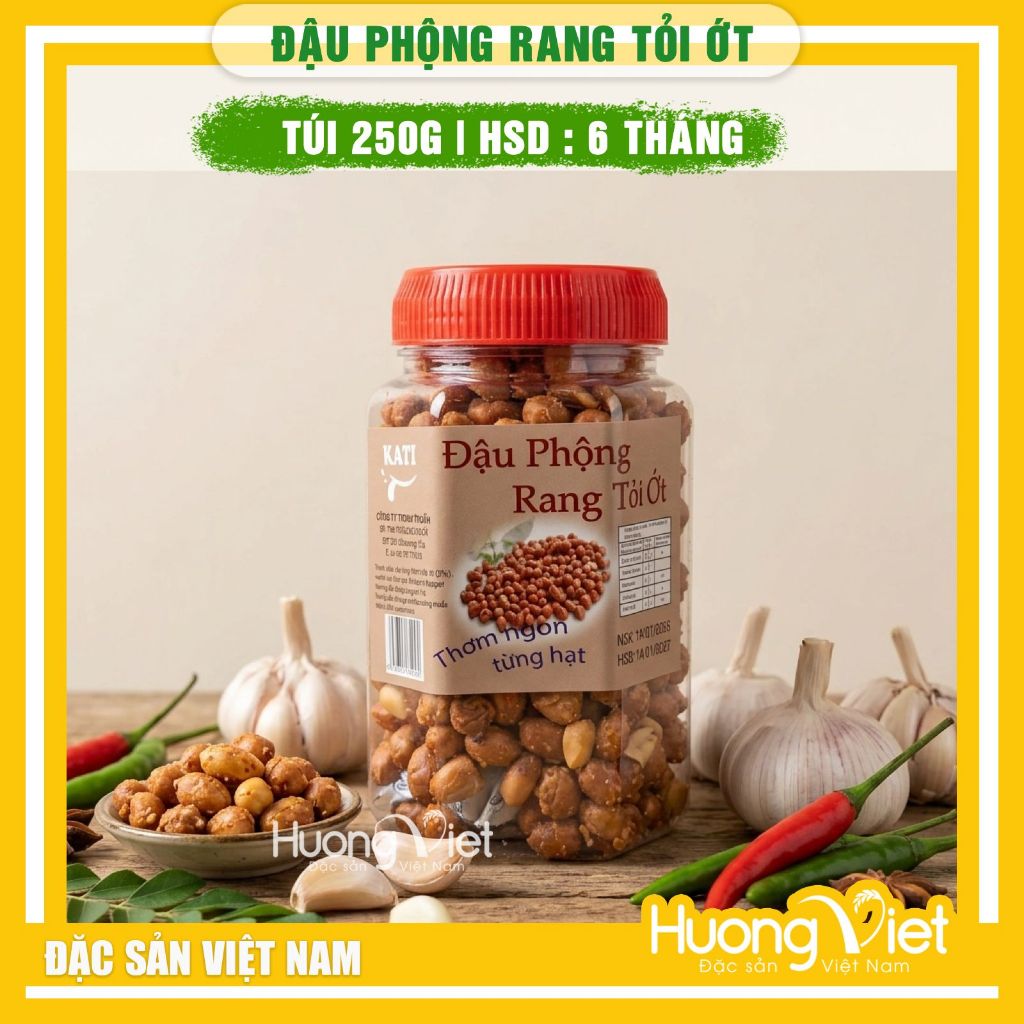 Đậu phộng rang tỏi ớt loại ngon 250g, đậu phộng cháy tỏi ớt, đồ ăn vặt Sài Gòn, đậu phộng rang ít ca