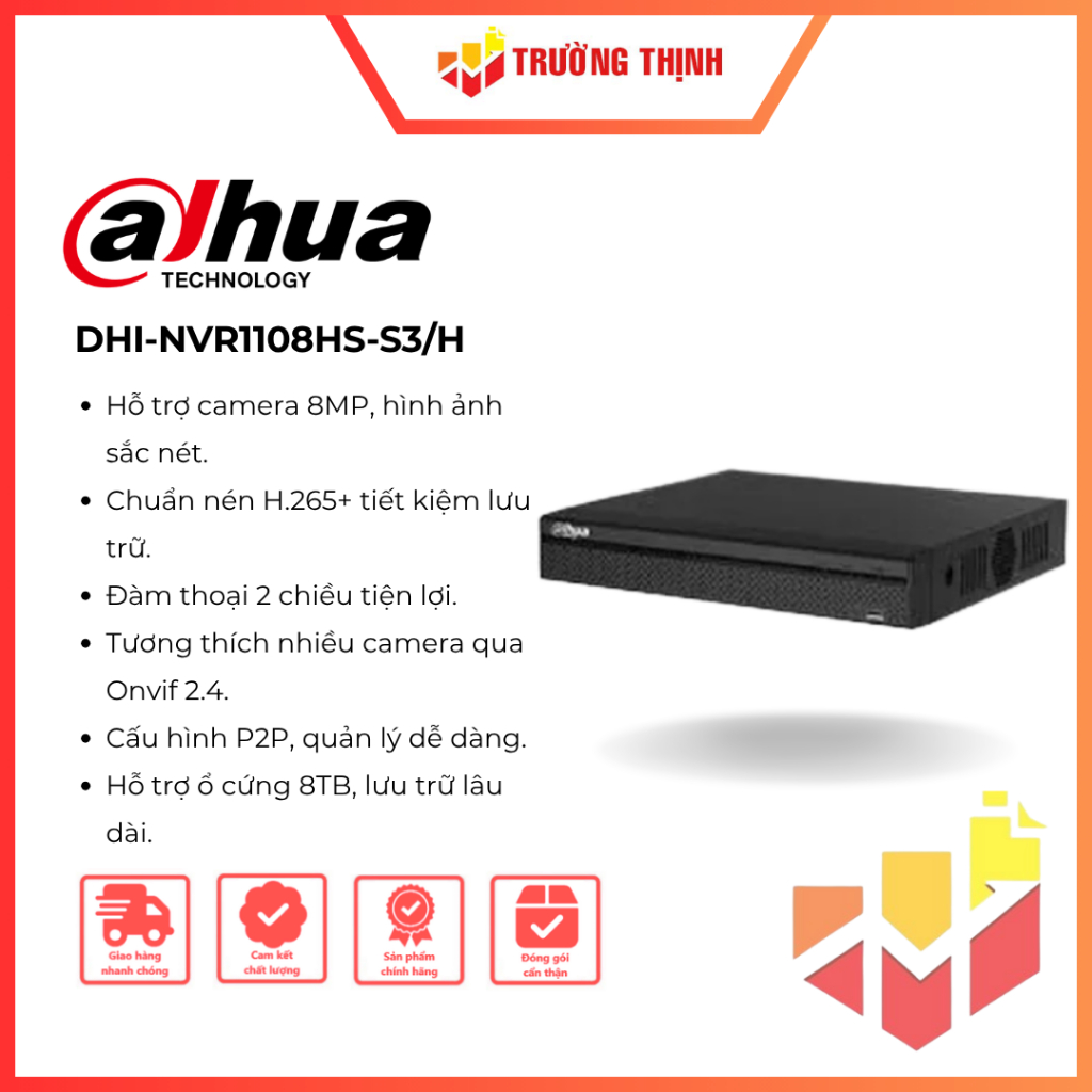 Đầu ghi hình IP 8 kênh DAHUA DHI-NVR1108HS-S3/H |H.265+ | P2P | 8TB