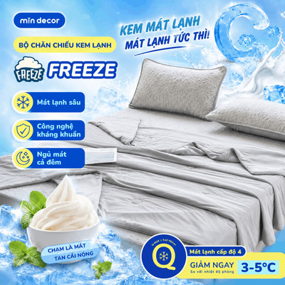 Bộ Chăn Ga Gối Băng Lạnh Freeze Mịn Decor, Chiếu Điều Hòa Kèm Chăn Mát Lạnh, Chống Nóng Lưng