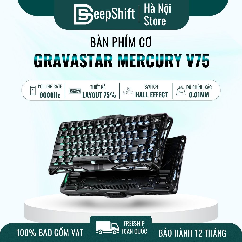 GravaStar Mercury V75 HE Bàn Phím Gaming Hall Effect Rapid Trigger RGB 8000Hz