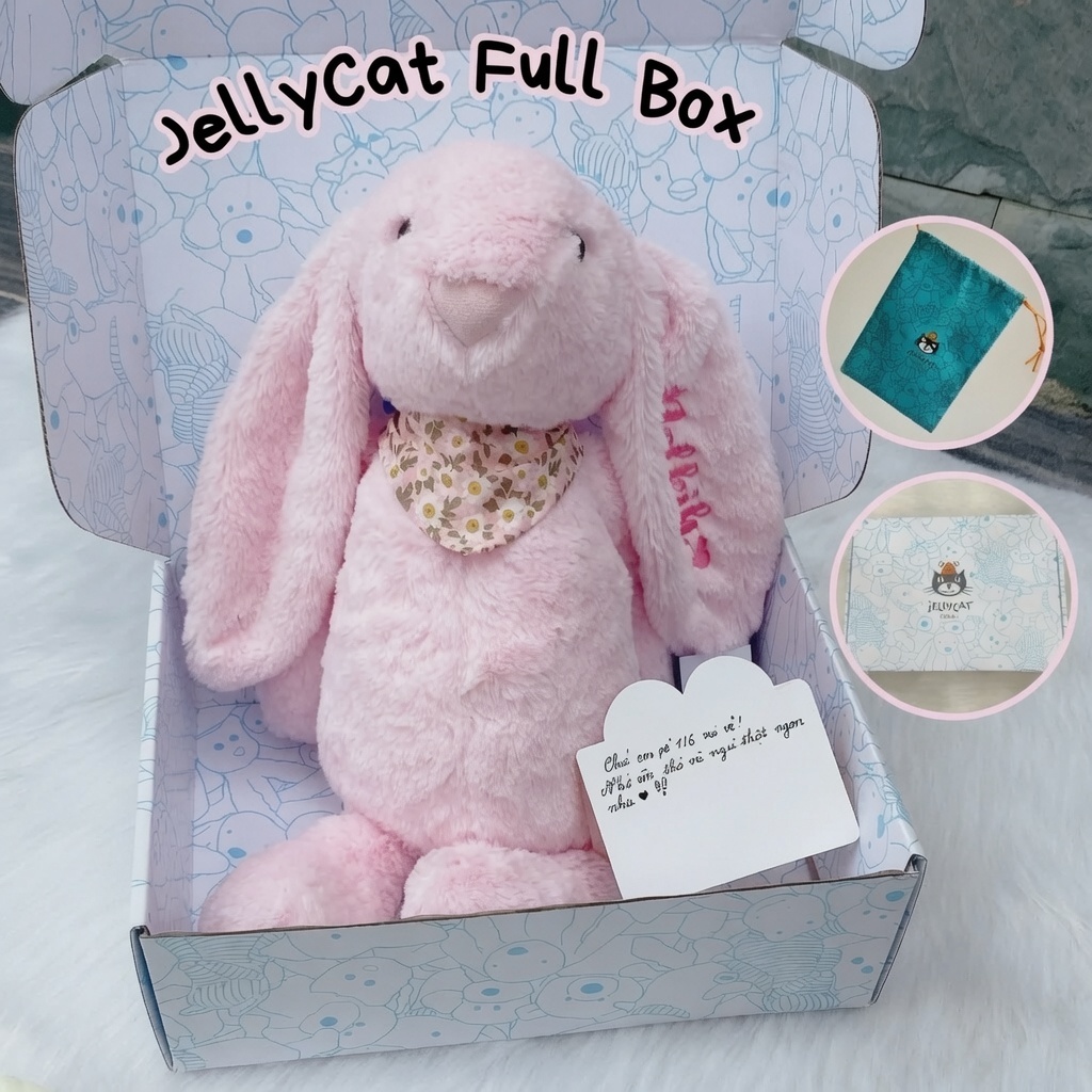 Thỏ Bông Thêu Theo Yêu Cầu, Khắc Tên Theo Yêu Cầu, Thỏ Jellycat Thêu Tên baby three blind box rồng