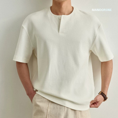 Áo Thun Nam Cổ V HENLEY TEE MANDO Form Regular Cotton Vân Chéo Basic Dễ Phối Mặc Hằng Ngày - TEE023