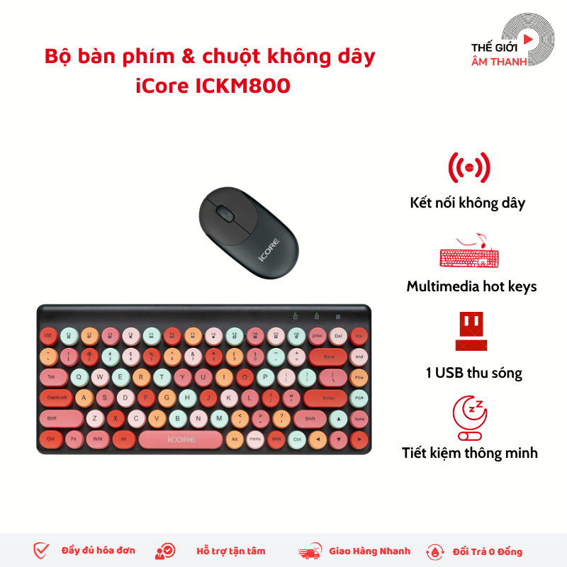 Bộ Bàn Phím Chuột Không Dây iCore ICKM800 - THẾ GIỚI ÂM THANH