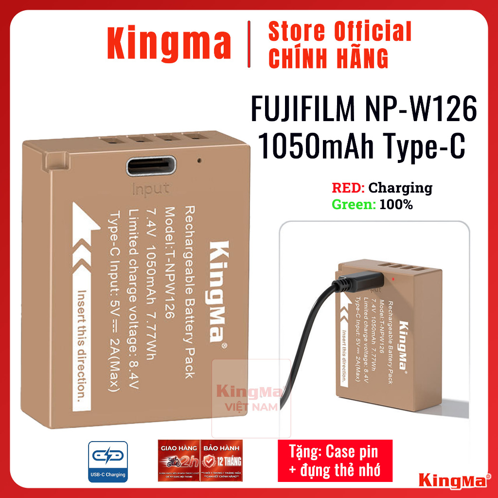 Kingma W126 Type-C | Pin và sạc máy ảnh Fujifilm XT50 X100VI X-E5 4 3 2 XT1 XT2 XT3 XT30 XT20 XT10 X