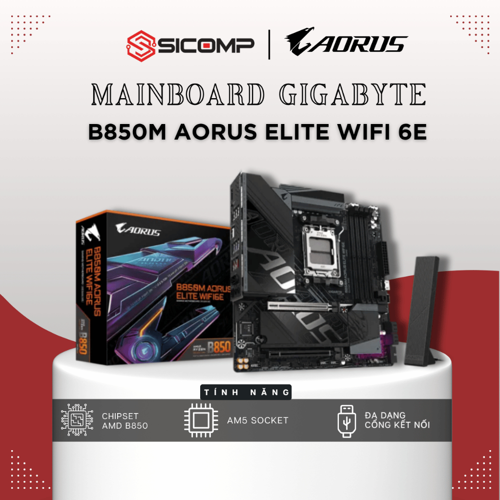 [FULL VAT] Gigabyte B850M Aorus Elite Wifi 6E (màu đen), CHÍNH HÃNG BH3Y