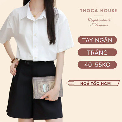 Áo sơ mi trắng tay ngắn học sinh THOCA HOUSE chuẩn form cơ bản đi học, đi thi, chụp kỉ yếu