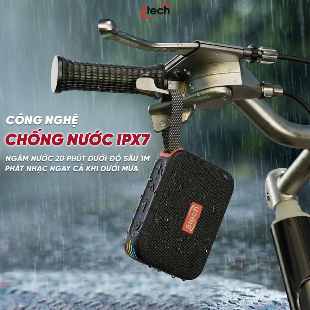 Loa bluetooth 5TECH BS9 kháng nước IPX7, loa mini 6W pin 1000mAh, hỗ trợ TWS, thẻ nhớ TF và FM