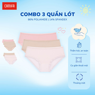 Combo 3 quần lót tam giác nữ mịn mát dáng hispter phối viền ren CANIFA 6US26A003