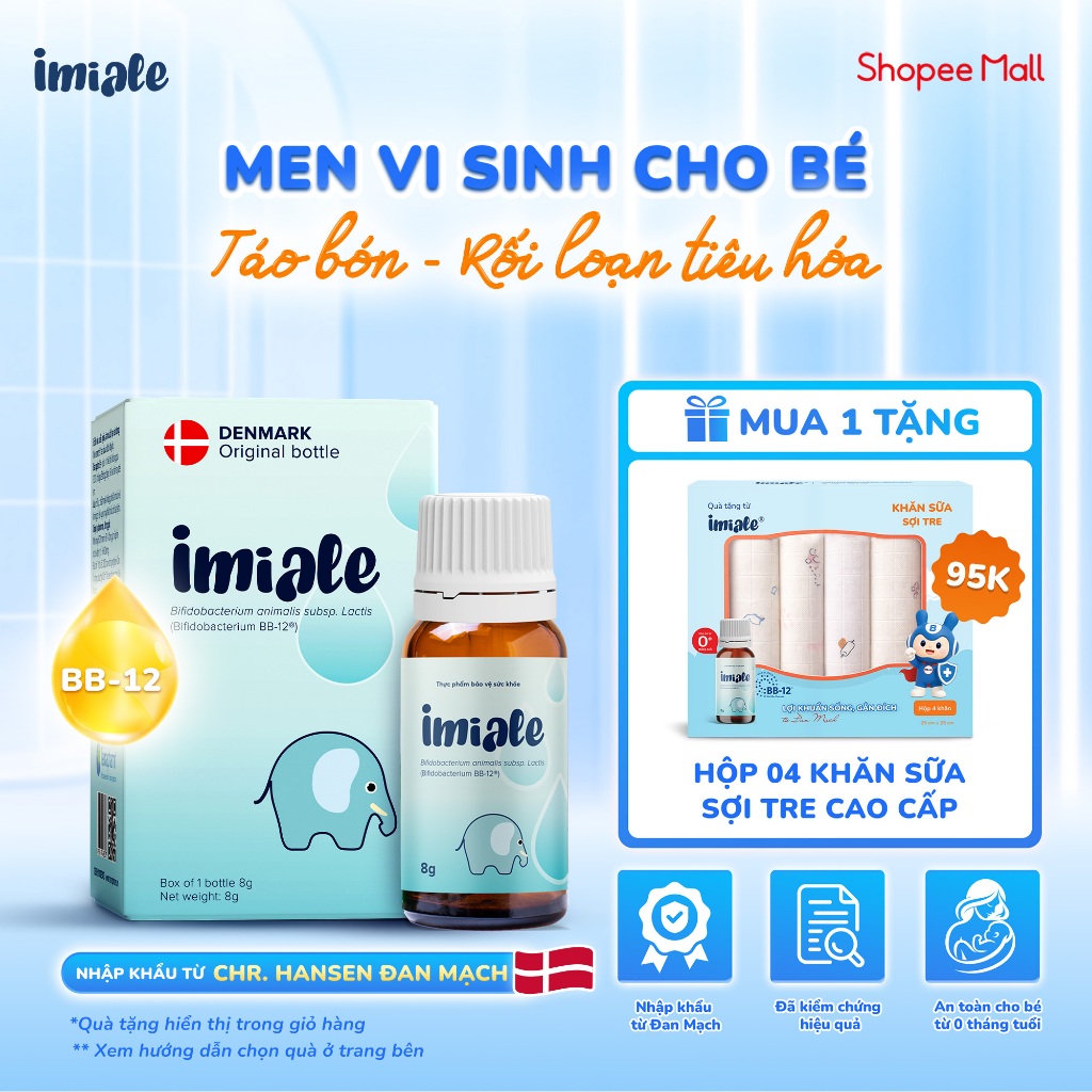 IMIALE - Bổ sung lợi khuẩn Bifidobacterium BB-12 cho bé táo bón - 8ml