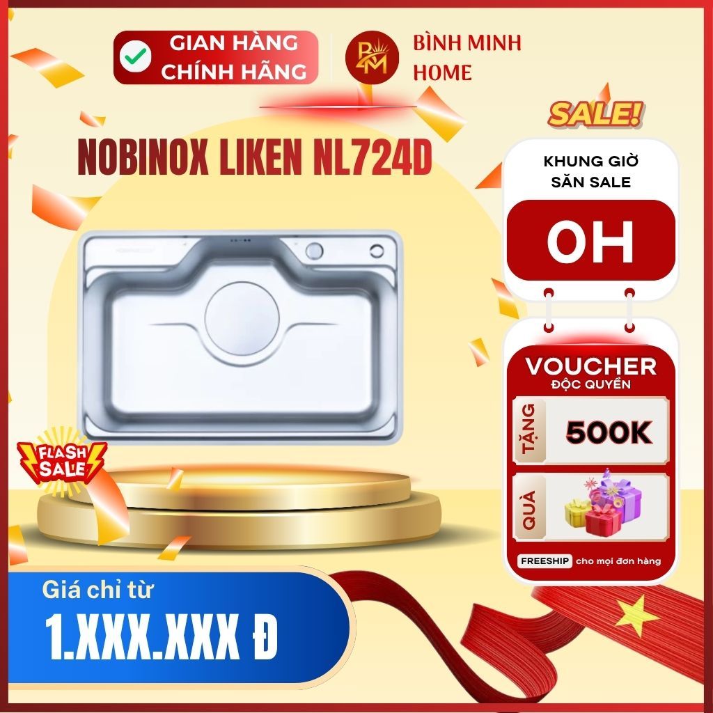 Chậu rửa bát NoBiNox LIKEN NL724D inox 304 POSCO 1 hố chống xước kèm phụ kiện chính hãng