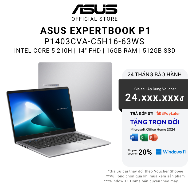 Laptop ASUS ExpertBook P1 P1403CVA-C5H16-63WS Intel Core 5 210H | 16GB | 512GB | 14" FHD | Win 11