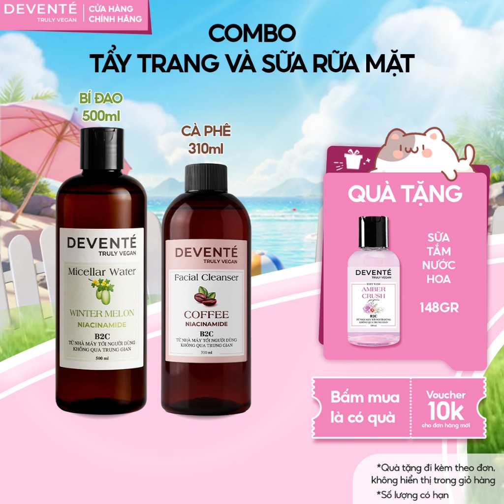 [MUA 2 TẶNG 1] Combo Nước Tẩy Trang Thuần Chay DEVENTE 500ML + Sữa Rửa Mặt Thuần Chay DEVENTE 310ML