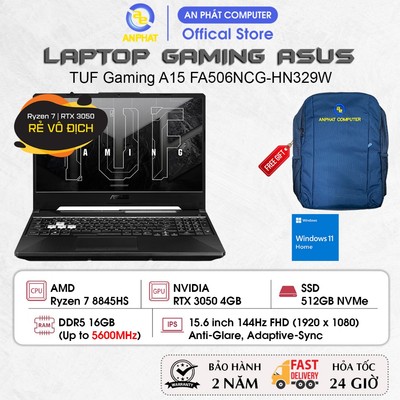 Laptop ASUS TUF Gaming A15 FA506NCG-HN329W, Ryzen 7 8845HS, RTX 3050 4GB, 15.6 FHD 144Hz, 16GB, 512GB, Win11
