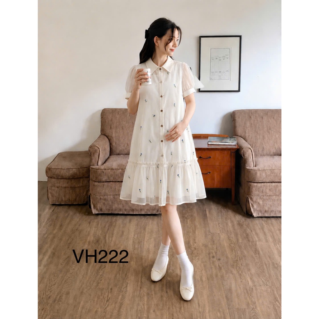 Váy bầu xinh Mum's shop VH222 hoa mát mẻ cho mẹ bầu đi chơi, đi du lịch xinh xắn