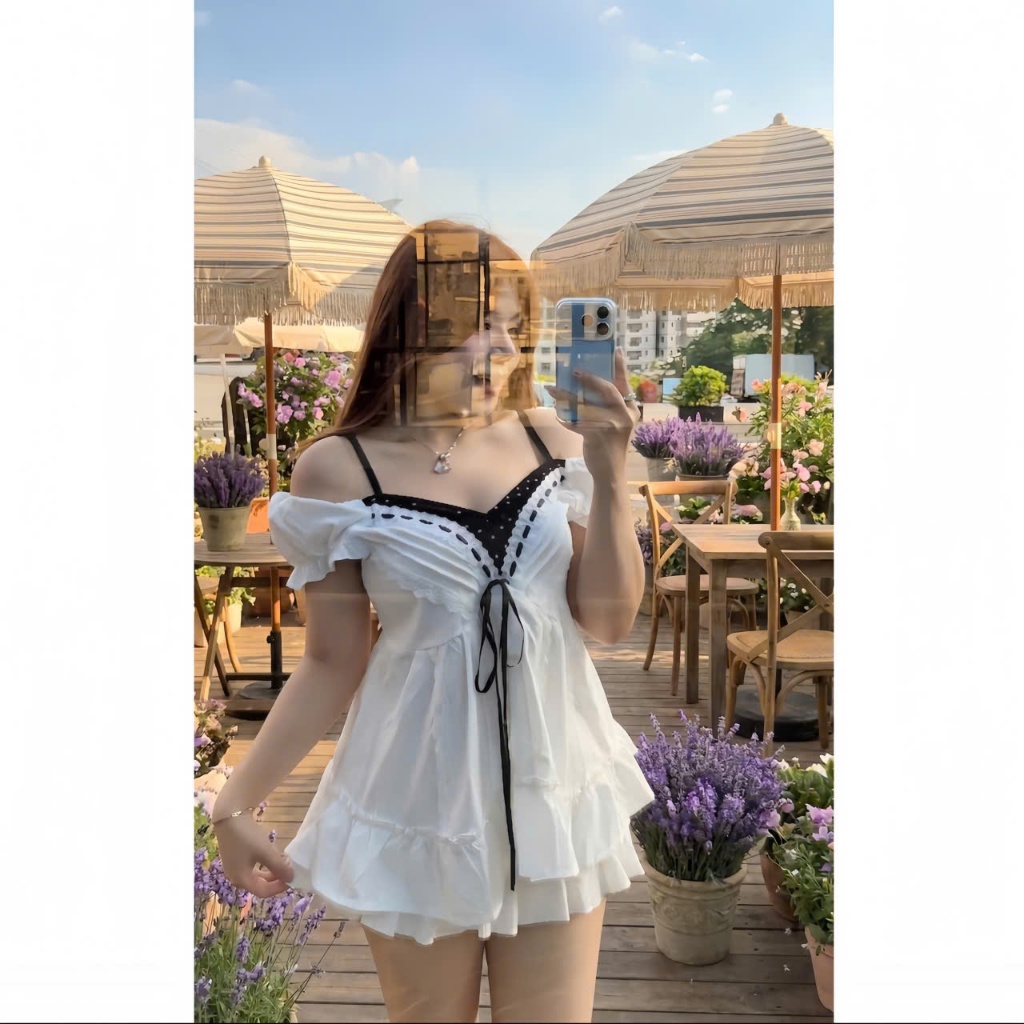 Babydoll Top - Áo Nữ Babydoll Phối Yếm Dáng Xòe Nữ Tính Dễ Thương Phong Cách Tiểu Thư_Có Bigsize A40