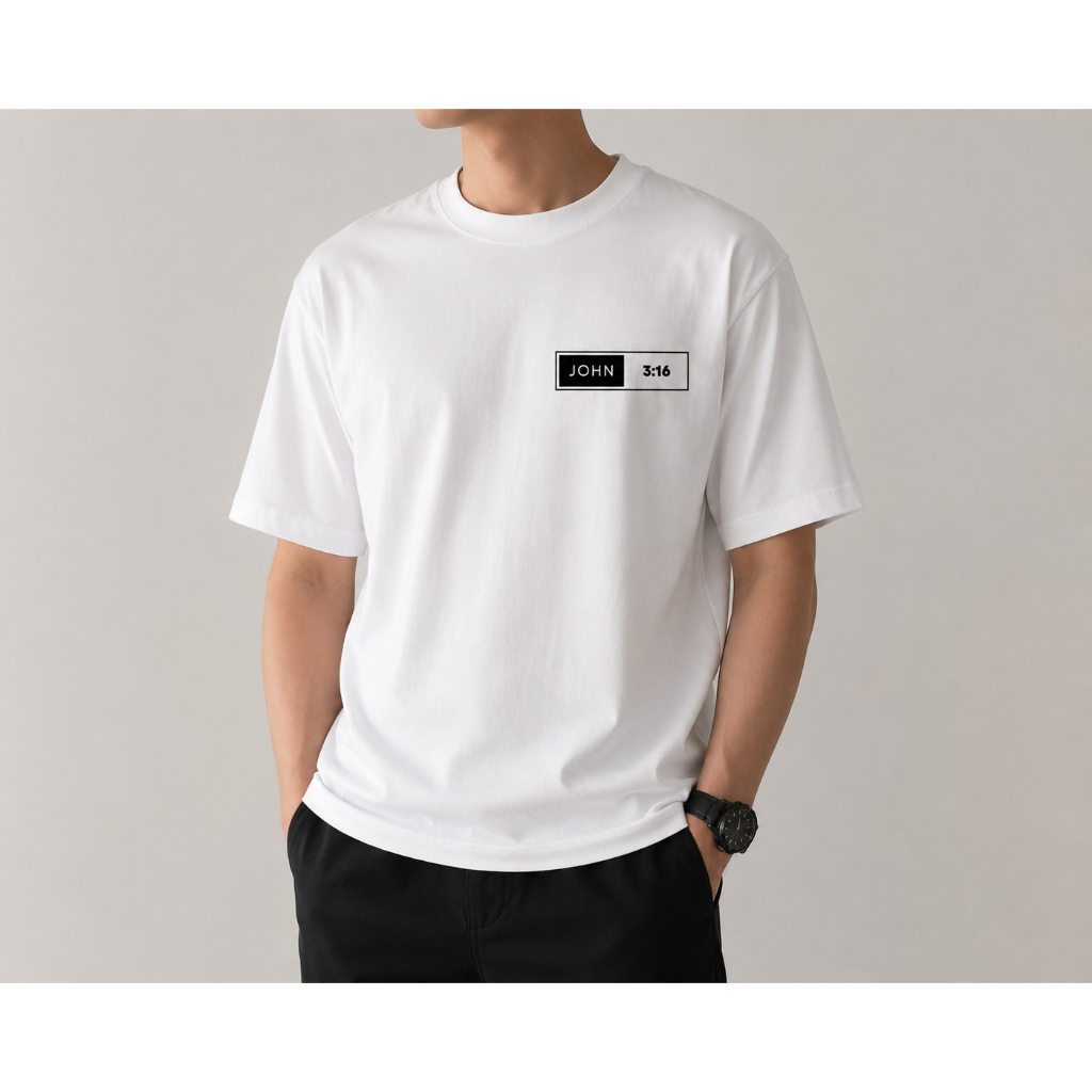Áo Thun Nam Basic JOHN 3:16 Cotton 100% Form Oversize Unisex In Chữ Ngực Local Brand Màu Trắng
