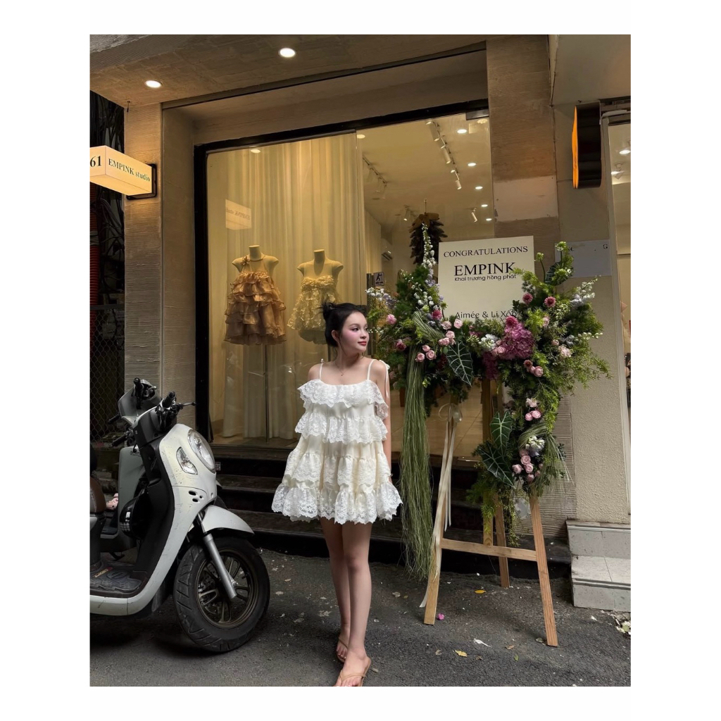 ✿ 𝙢𝙮𝙥𝙝.𝙨𝙩𝙪𝙙𝙞𝙤 ✿ VÁY 2S TẦNG PHỐI REN BUỘC NƠ VAI