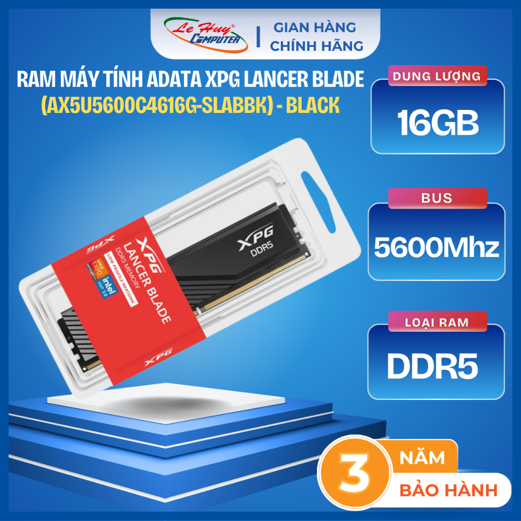 Ram PC Adata XPG Lancer Blade 16GB 5600Mhz DDR5 Black (AX5U5600C4616G-SLABBK) - Hàng Chính Hãng