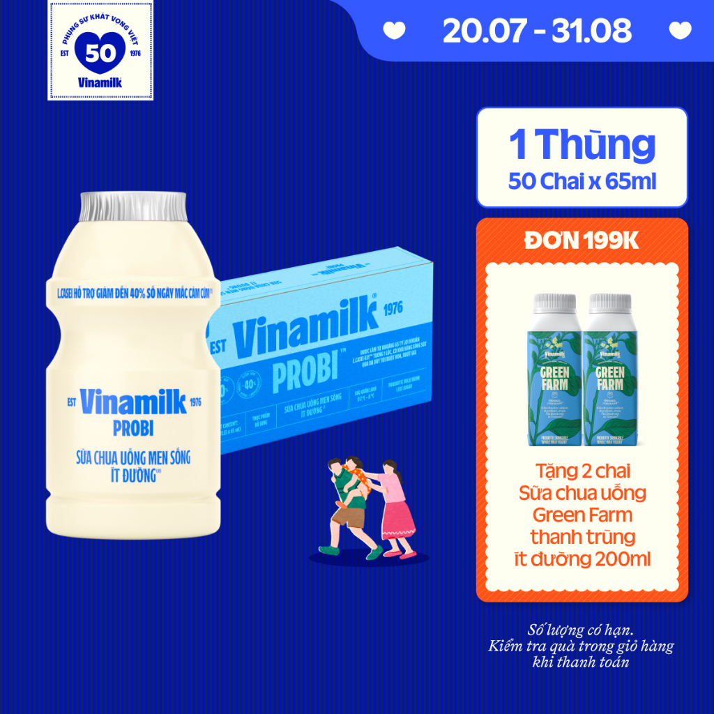 [CHỈ GIAO HCM+HN] Thùng Sữa chua uống Probi Ít Đường chai x 65ml - 50 chai/Thùng Yogurt