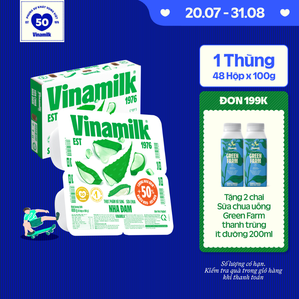 [CHỈ GIAO HCM+HN] Thùng 48 hộp Sữa chua ăn Vinamilk Nha đam - Yaourt 100g