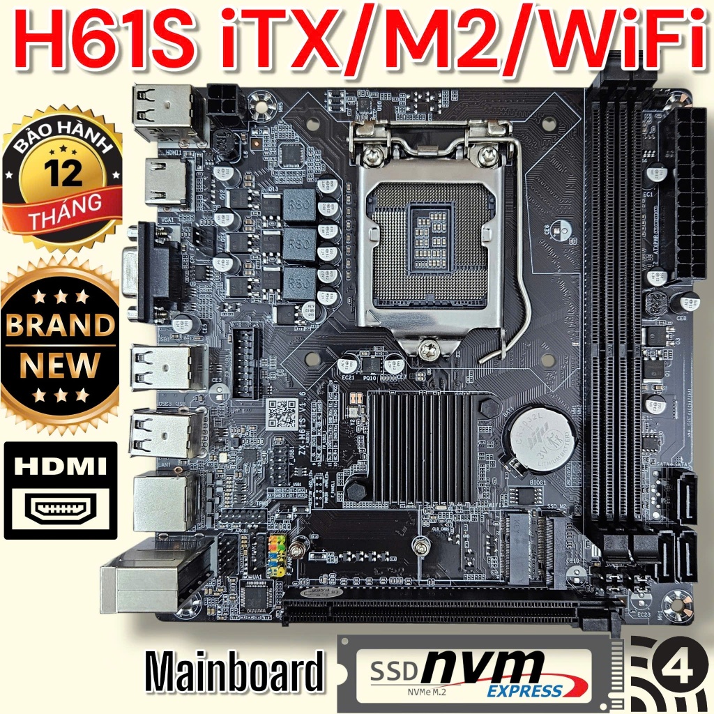 Mainboard H61 M2 - Mới 100% - Rẻ Nhất Sàn - BH 12Th - Có Khe M2 NVMe - Bo Mạch Chủ H61