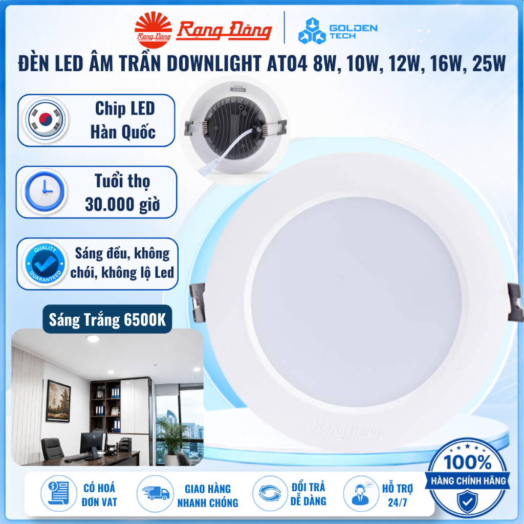 Đèn LED âm trần Rạng Đông, đèn mắt trâu downlight 5w,7w,9w,12w khoét lỗ trần 90, 110 MODEL AT04