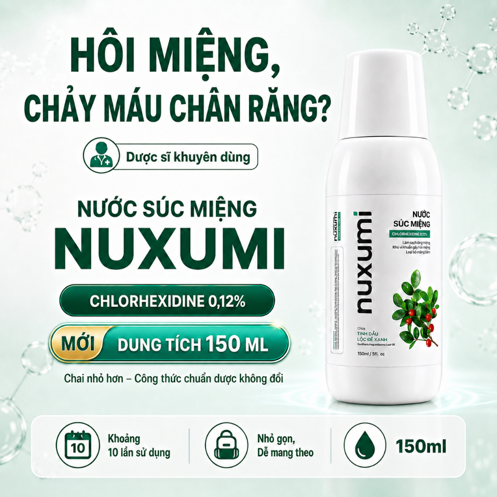 Nước Súc Miệng Nuxumi Giảm Hôi Miệng, Chăm Sóc Nướu, Hơi Thở Thơm Mát Chai 150ml