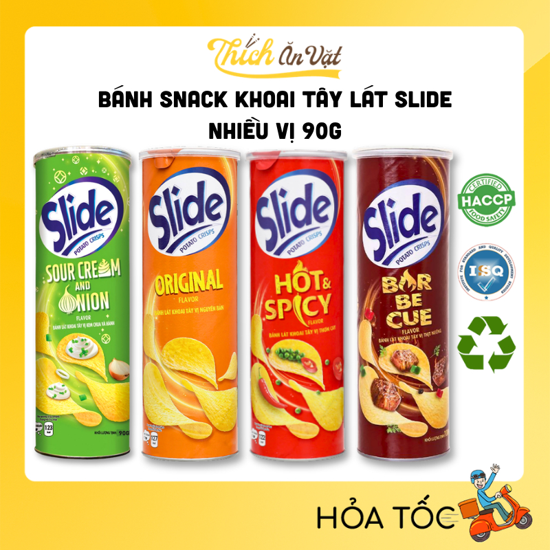 Khoai Tây Slide Lon 4 Vị Thơm Ngon - Bánh Snack Khoai Tây Slide 90g