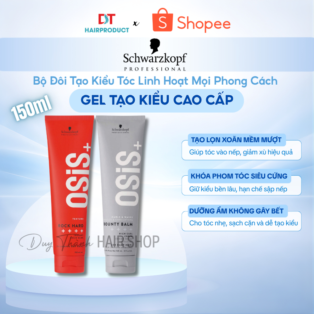 Gel Vuốt Tóc OSiS Rock Hard & Bounty Balm 150ml - Giữ Nếp Siêu Cứng, Tạo Lọn Mềm, Không Bết Dính.