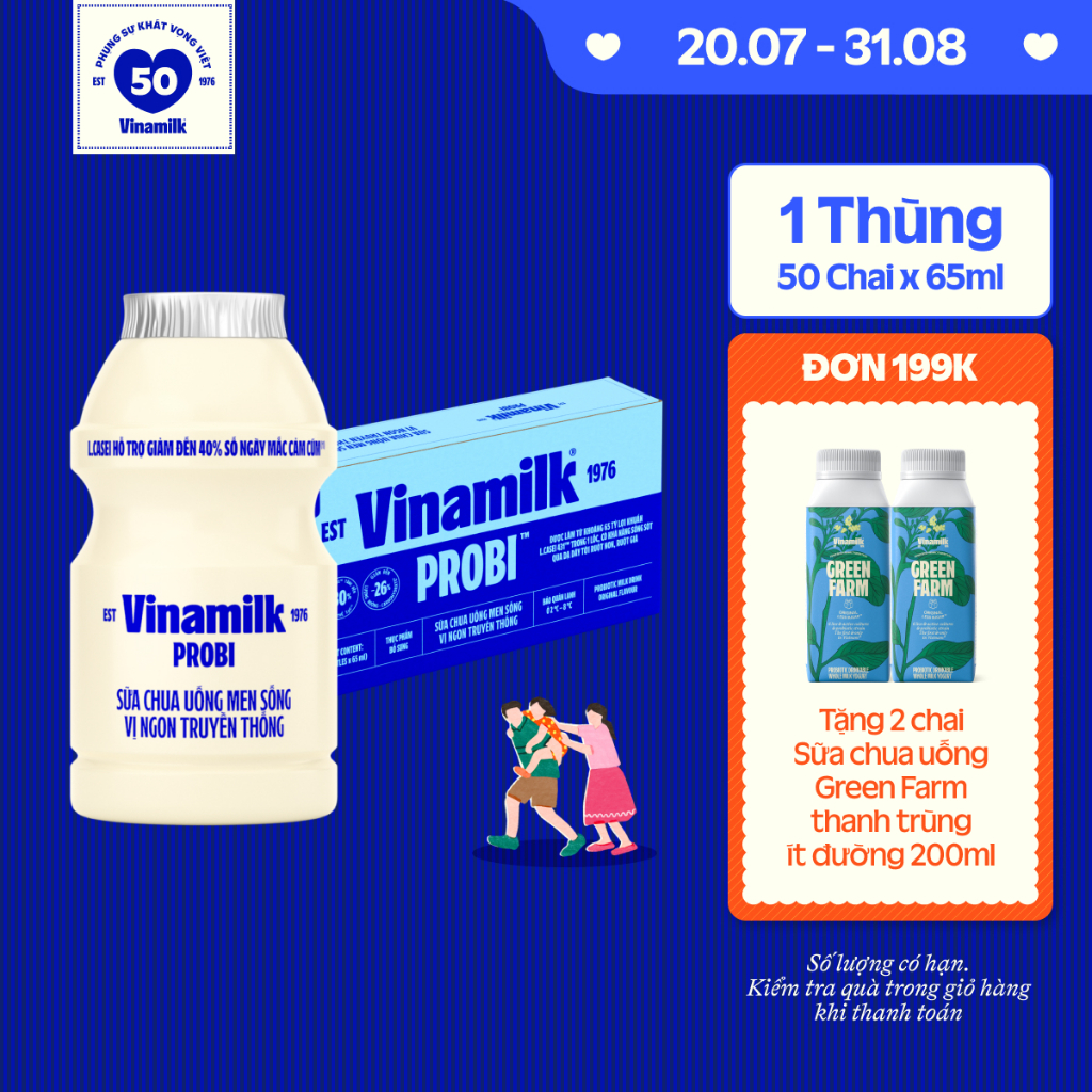 [CHỈ GIAO HCM+HN] Thùng 50 chai Sữa chua uống men sống Vinamilk có đường Probi - chai 65ml