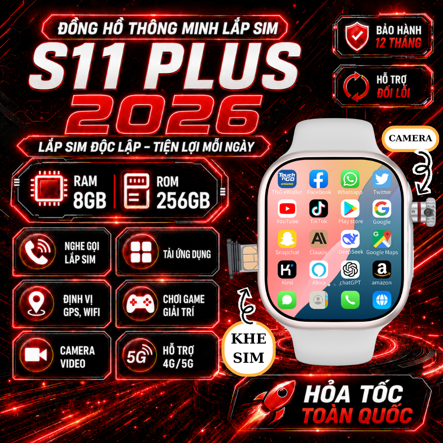 Đồng Hồ Thông Minh S16 PLUS 2026 Lắp Sim Nghe Gọi, Tải Ứng Dụng, Chat GPT, Định Vị Trẻ Em GPS