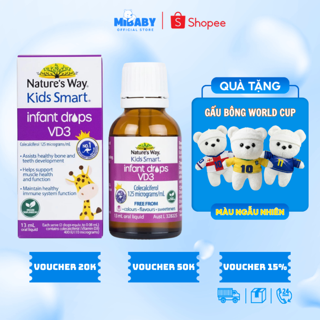 Nature's Way Kids Smart Infant Vitamin D3 Drops 13ml – Vitamin D3 Thuần Cho Trẻ Sơ Sinh Và Trẻ Nhỏ
