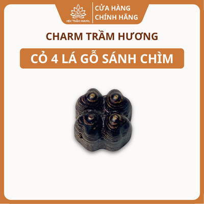 Charm Cỏ 4 Lá Trầm Hương Sánh Chìm Tự Nhiên 12.8mm Phụ Kiện Vòng Tay - Mộc Trầm Hương MTH