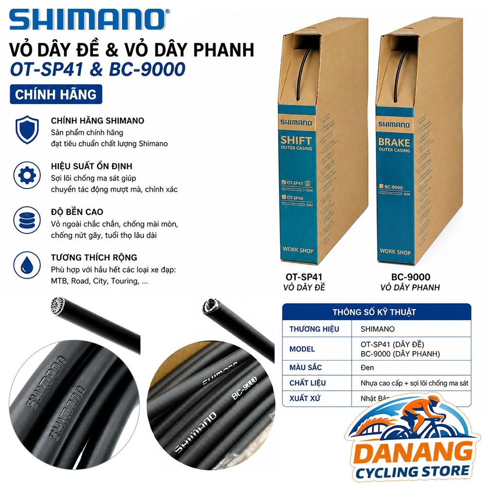 Vỏ Dây Đề, Vỏ Dây Phanh Cao Cấp Xe Đạp SHIMANO – OT-SP41 / BC-9000 – Trượt Mượt, Bền