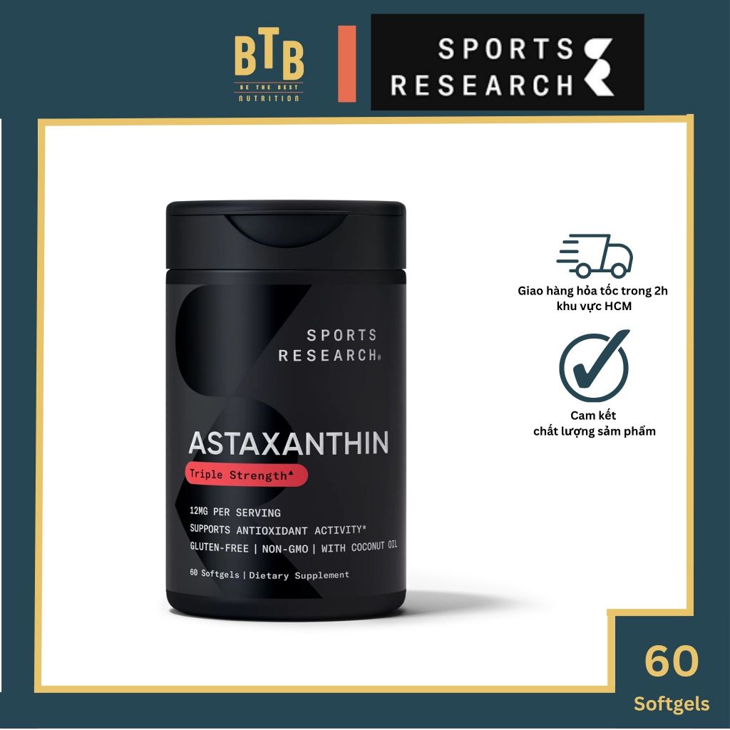 Viên uống Sports Research Astaxanthin 12mg - 60 viên từ Mỹ