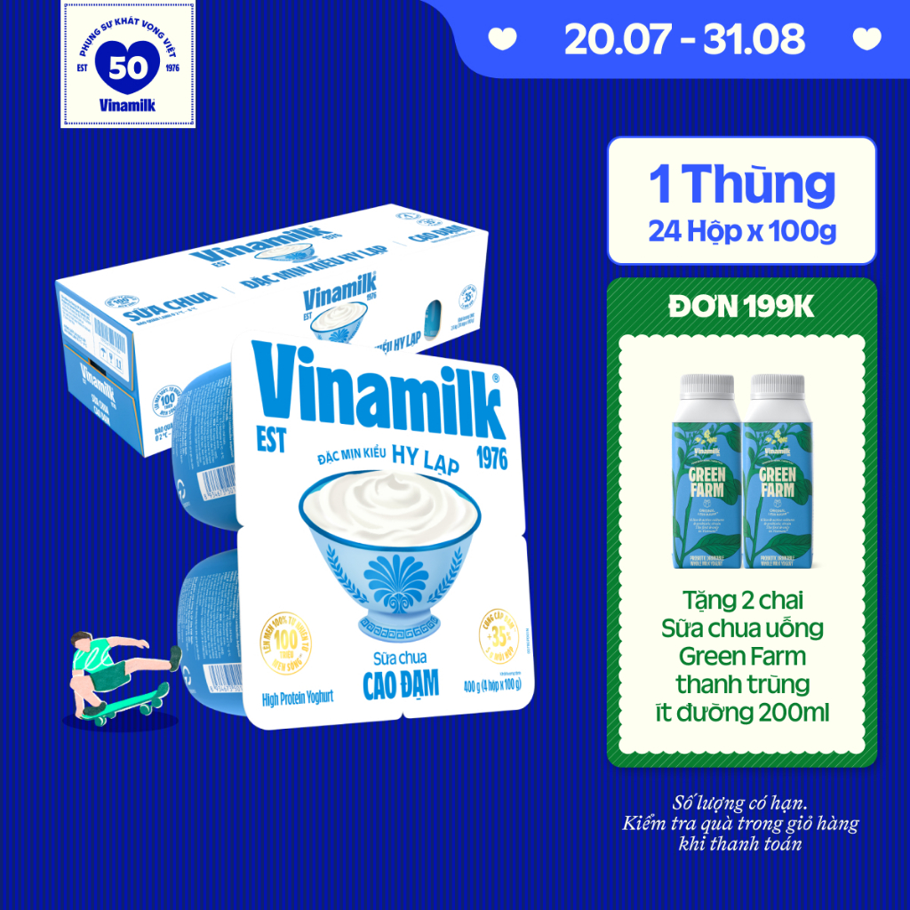 [CHỈ GIAO HCM+HN] Thùng 24 hộp Sữa chua đặc mịn kiểu Hy Lạp, giàu đạm và canxi, không bổ sung đường 