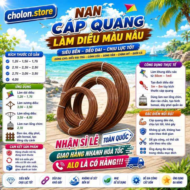 Cáp quang làm diều - 10m cáp quang 1li2, 1li5. 1li7. 2li. 2li5. 2li7. 3li, 3li5, 4li, cáp quang giá 