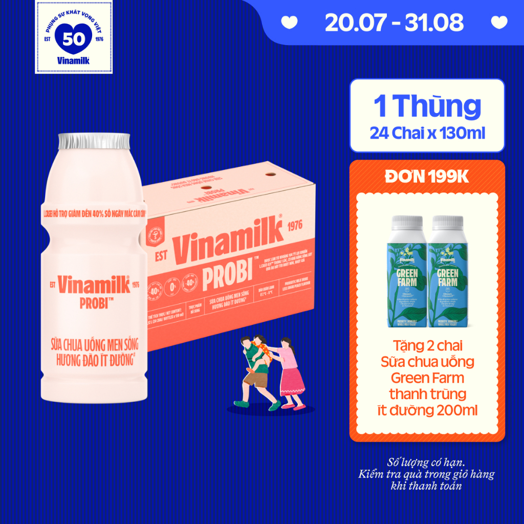 [CHỈ GIAO HCM+HN] Thùng Sữa chua uống Probi Đào Ít đường 130ml Yaourt 24 chai/thùng